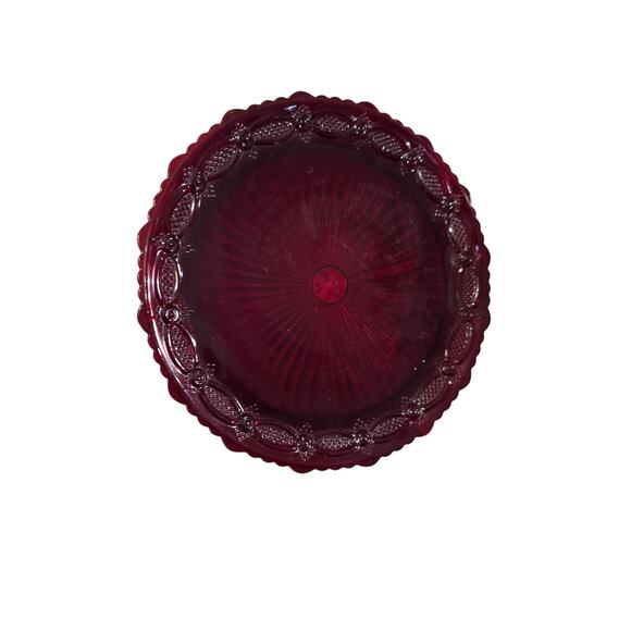 Vtg Avon Dinner Plate 1876 Cape Cod RubyRed Glass 10.75" Hole Center Tidbit Tray - Picture 2 of 8